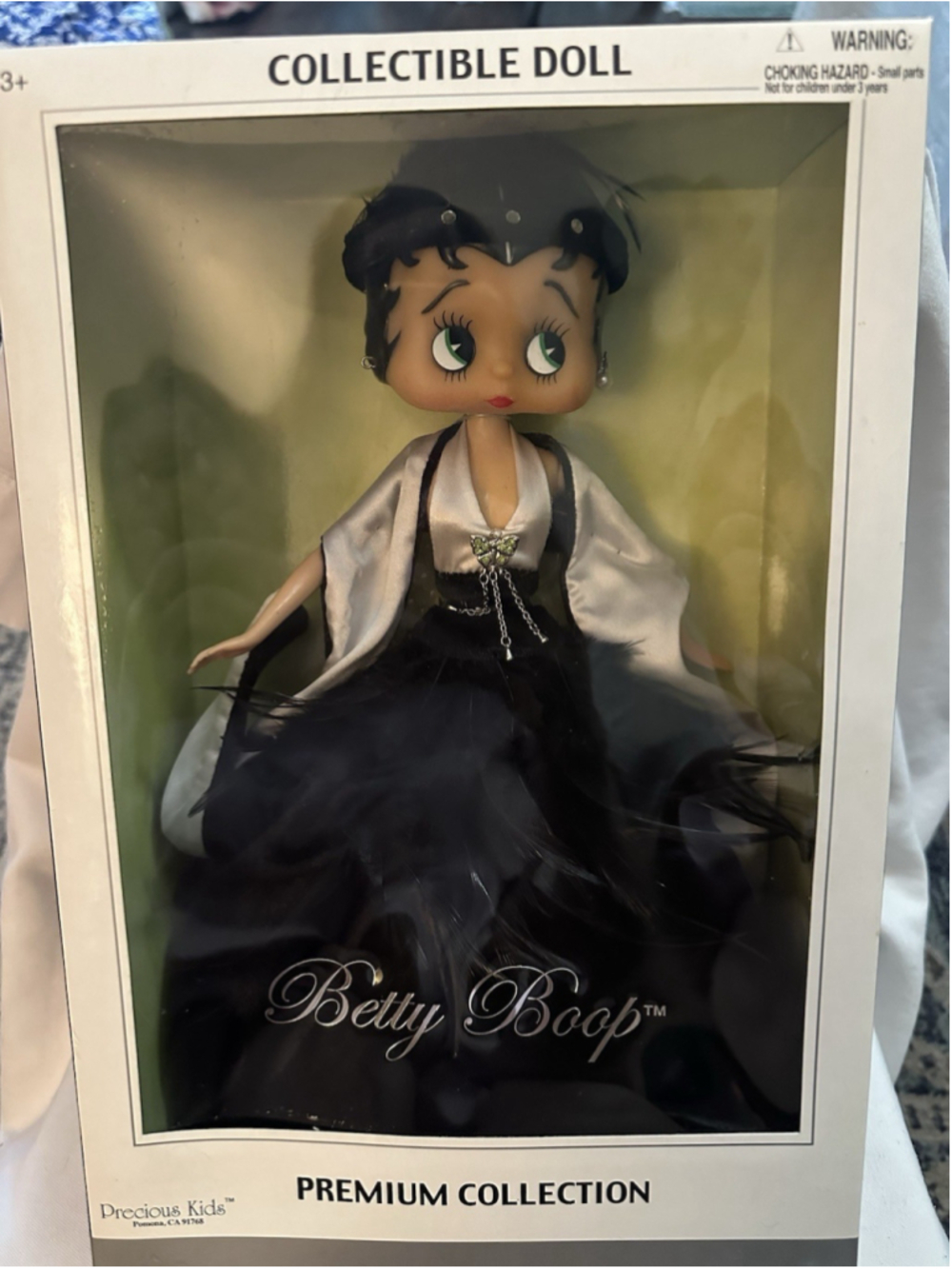 Betty Boop Premium Collection Doll Black Feather Dress Precious Kids NIB Poseabl